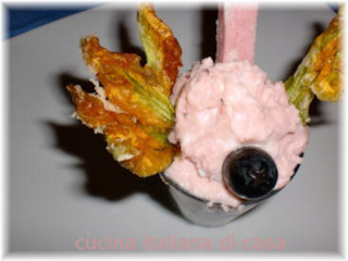spuma di mortadella e fiori di zucca