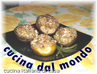 Melanzane ripiene con funghi e gamberetti